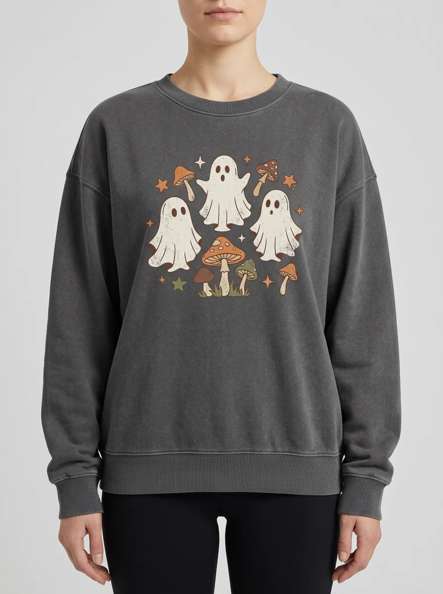 Women's Halloween Night Ghost Mushroom Printed Causal Sweatshirt