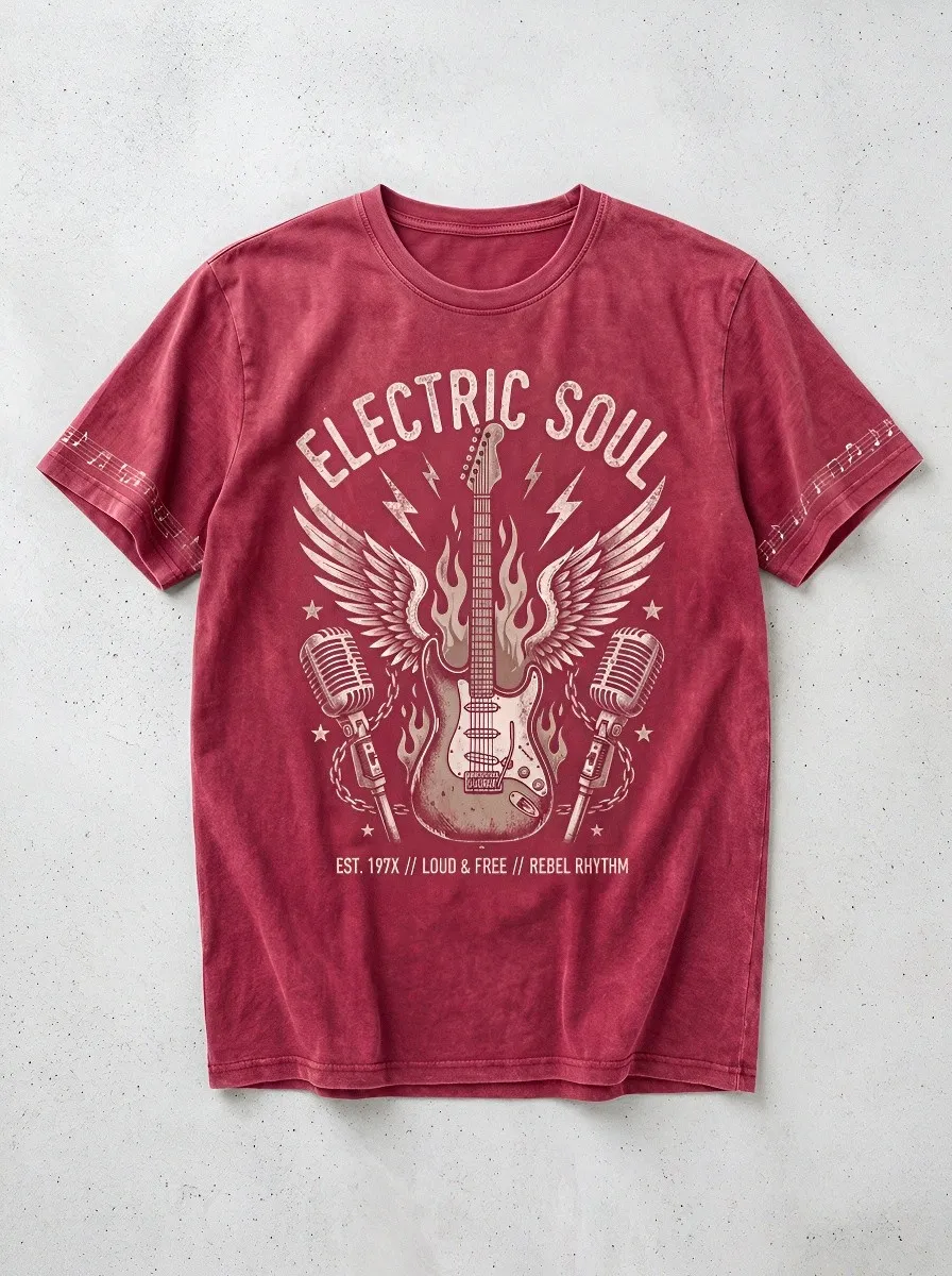 Unisex Rock Music Lover Electric Guitar Wings Printed T-shirt