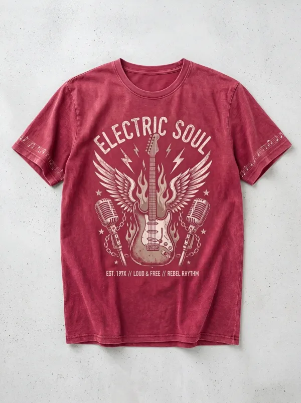 Unisex Rock Music Lover Electric Guitar Wings Printed T-shirt