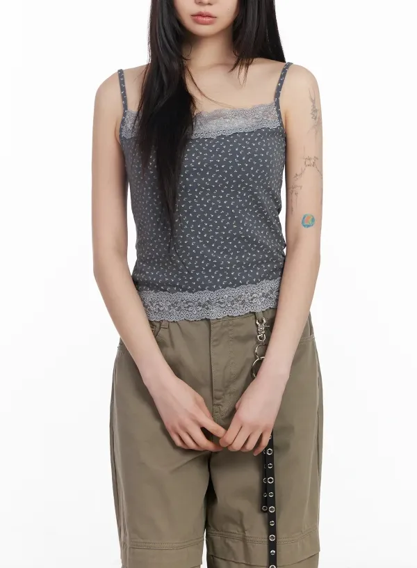 Floral Lace Trim Tank Top