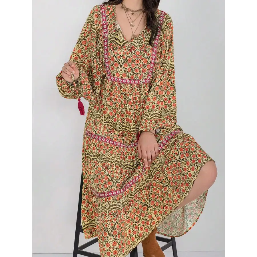 Tiered Midi Dress with Balloon Sleeves