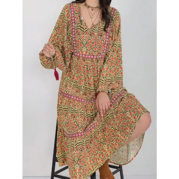 Tiered Midi Dress with Balloon Sleeves