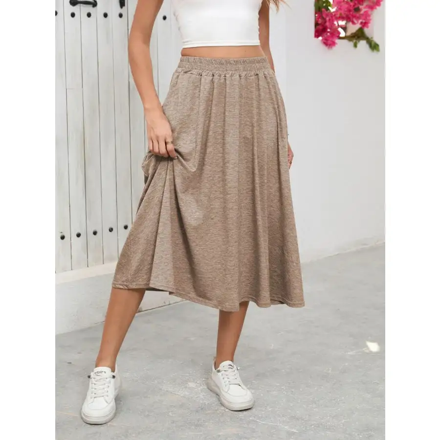 Elastic Waist Skirt with Pockets
