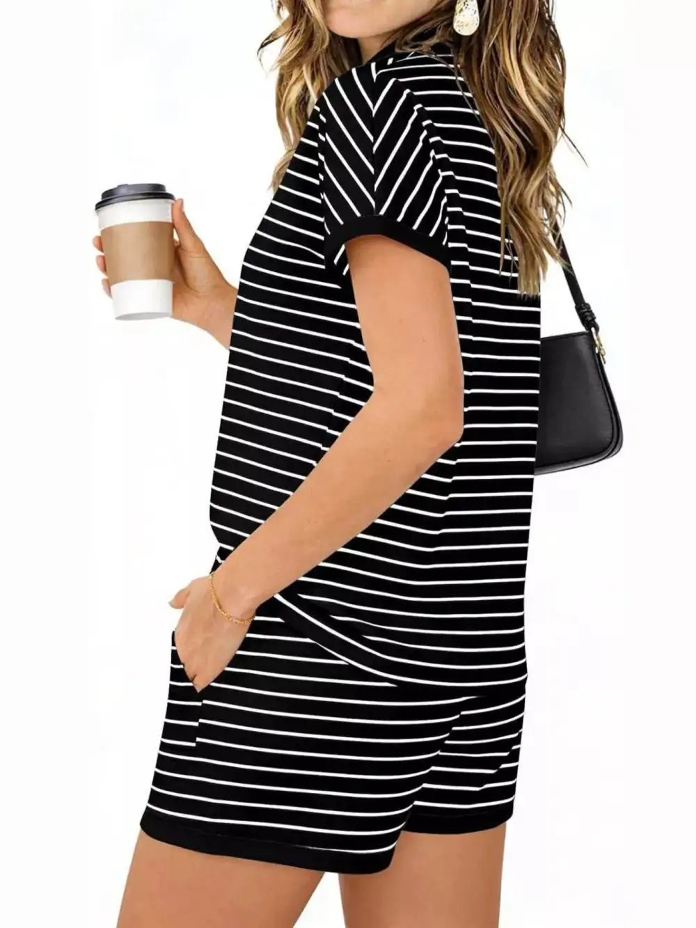 Striped Short Sleeve Polo Shorts Set