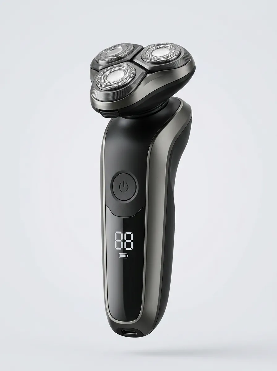 Rotary Triple-Head LED Display Electric Shaver for Beard Grooming