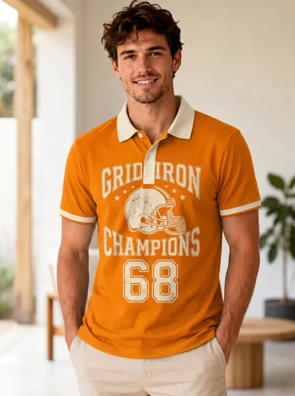 Men's Field Gridiron Helmet Graphic Polo Shirt