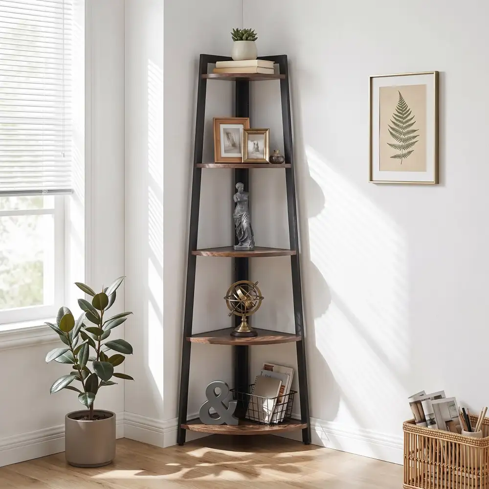 Streamlined Melamine Finish Corner Storage Shelf