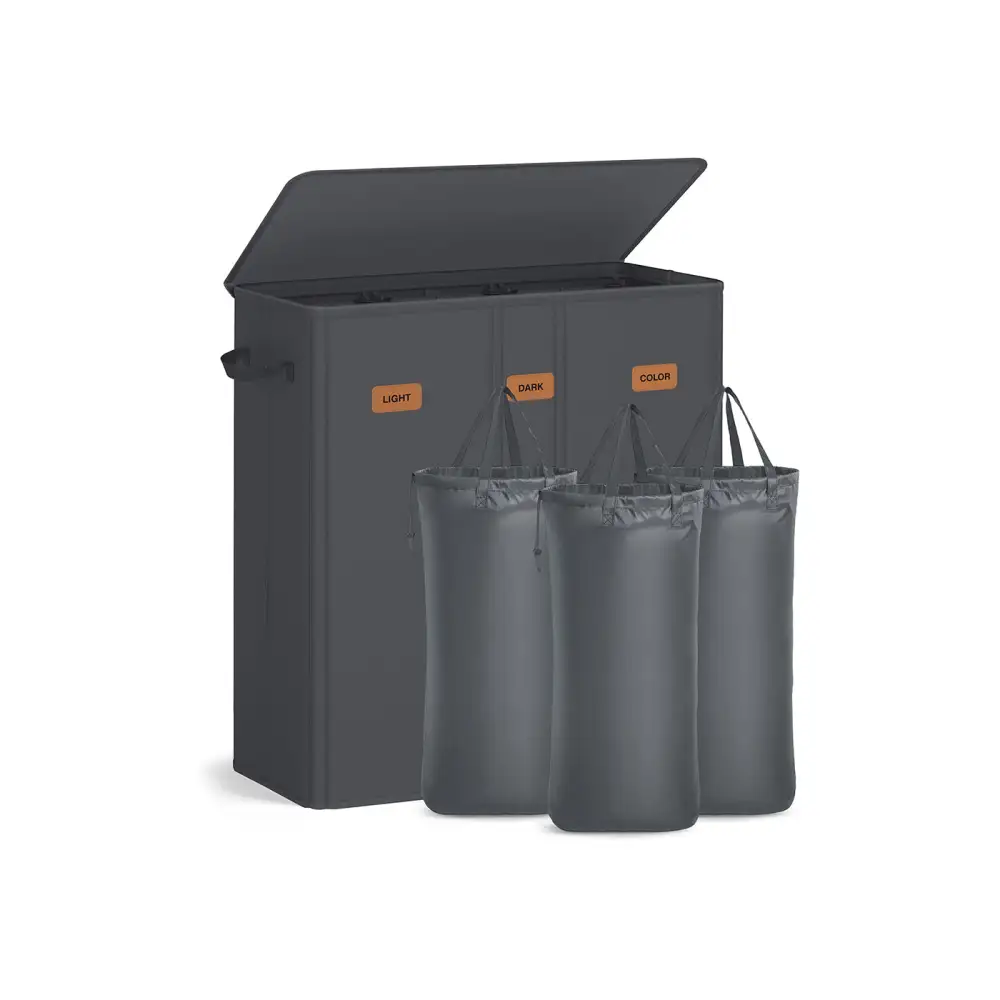 Triple Compartment Lidded Divided Laundry Storage Basket