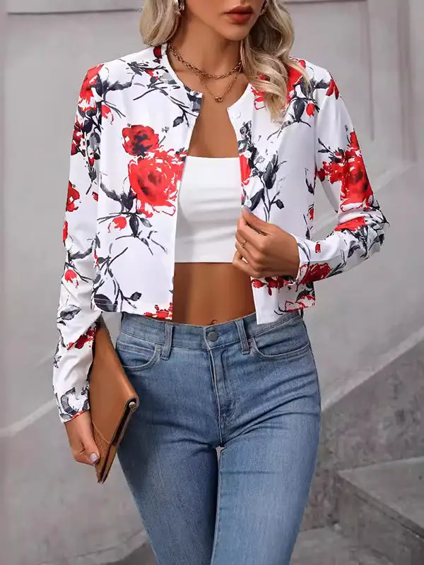 Long Sleeve Relaxed Button Front Floral Print Split Blazer