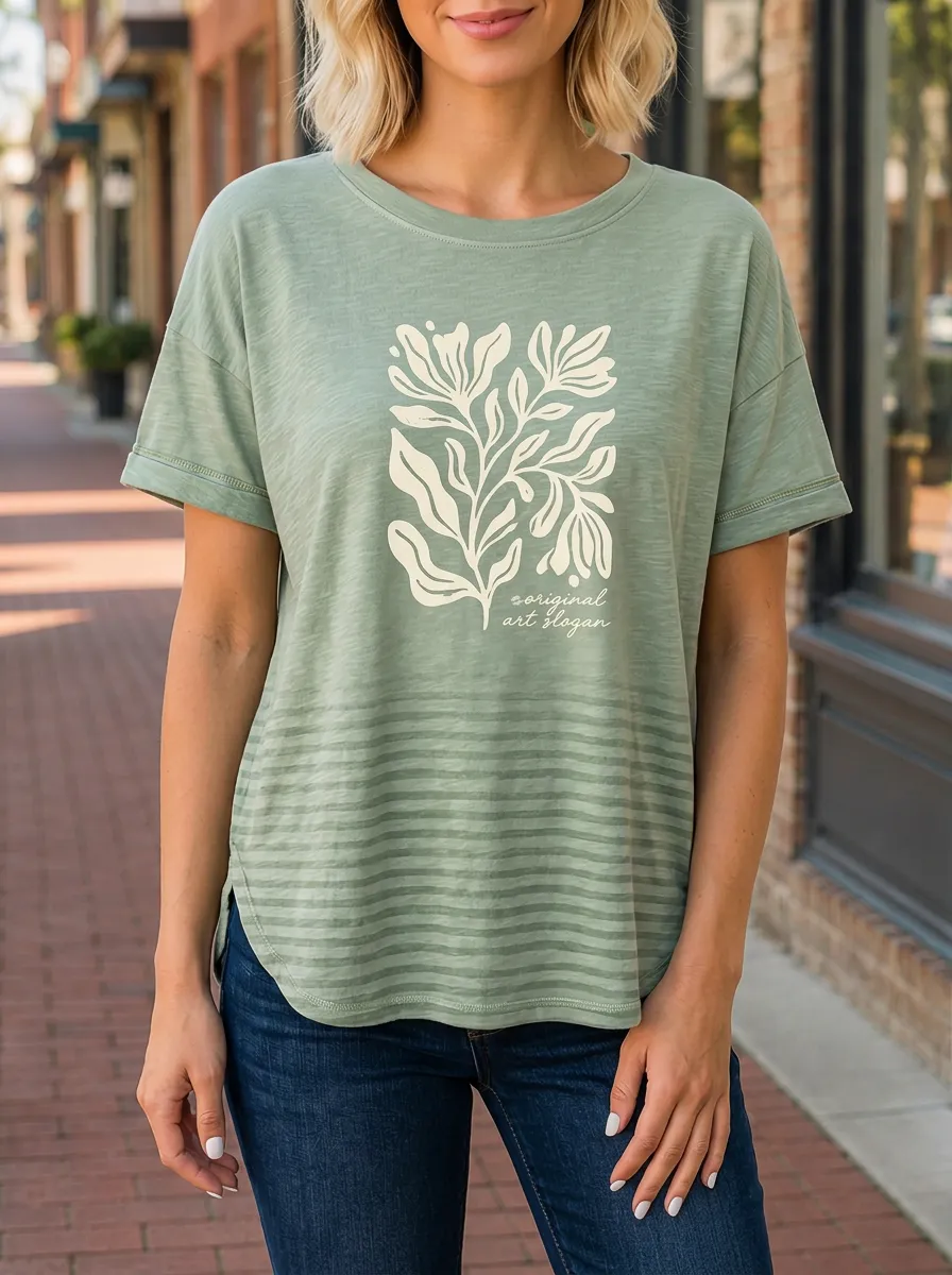 Women's Botanical Art Lover Floral Plant Printed T-shirt