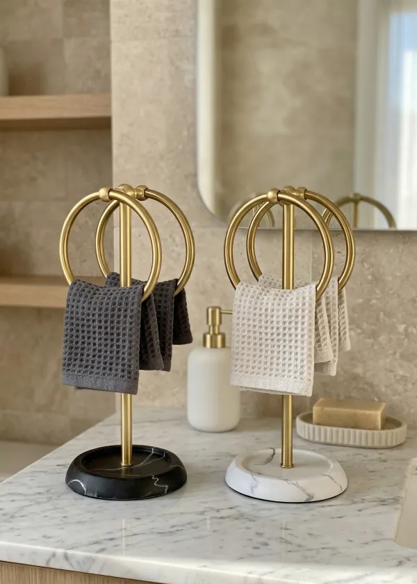 Dual Ring Hand Towel Stand White