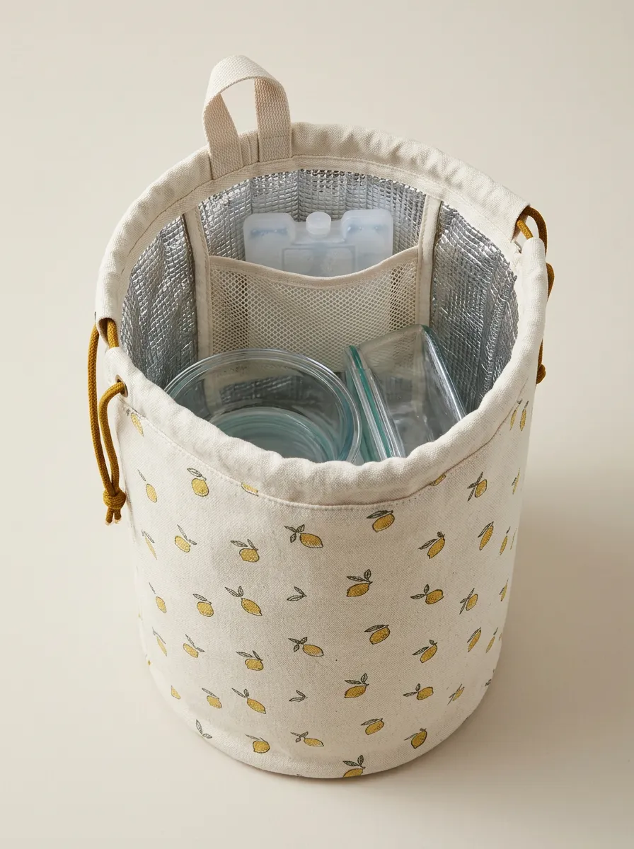Picnic Lover Lemon Pattern Printed Insulated Cooler Bag