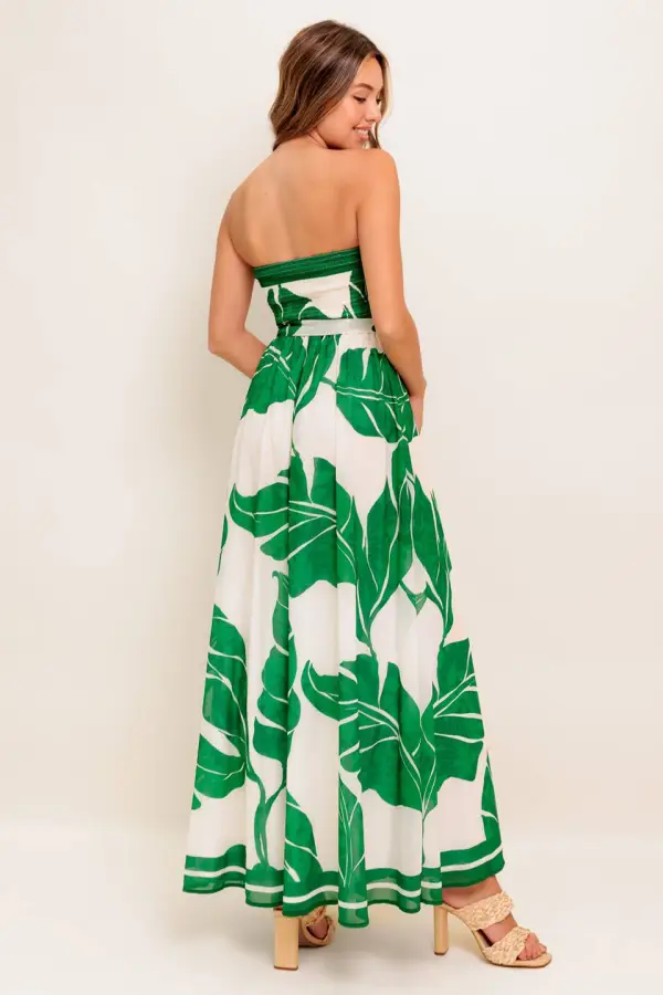 Smocked Strapless Printed Maxi Dress