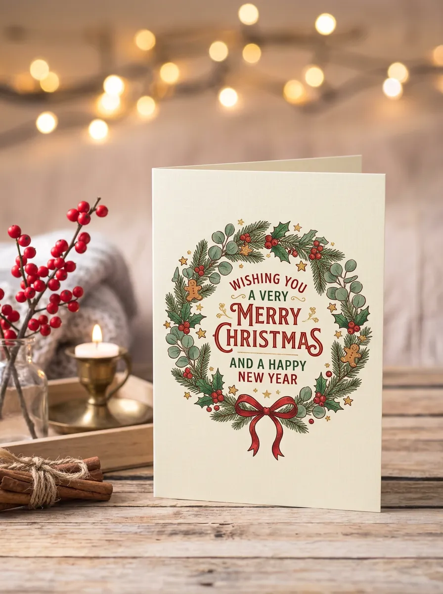 Christmas Wreath Gingerbread Man Greeting Card