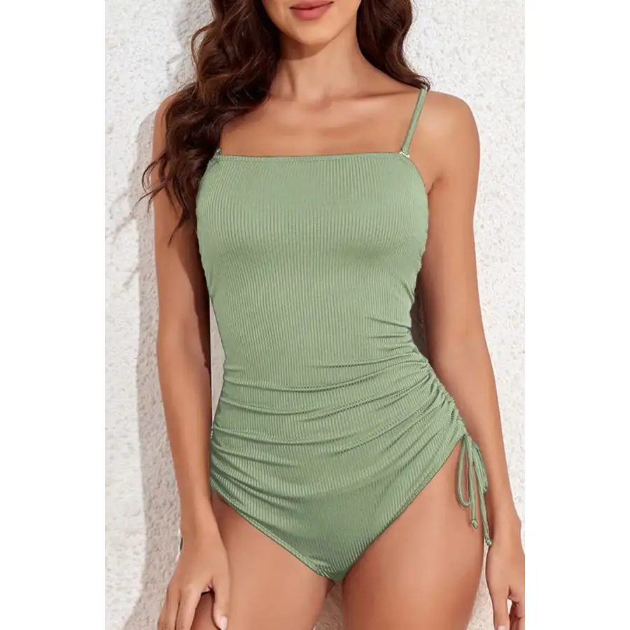 Women's Ribbed Cutout Drawstring One-Piece Swimsuit