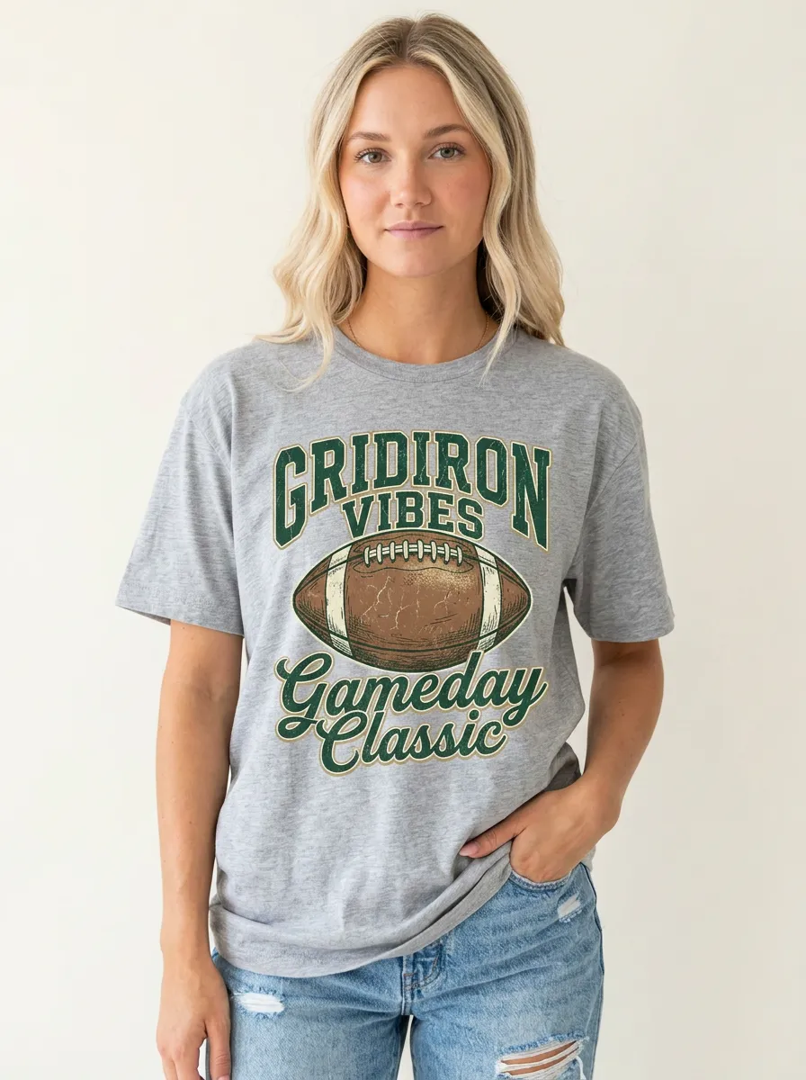 Women's Football Lover Gridiron Vibes Gameday Classic Printed T-Shirt