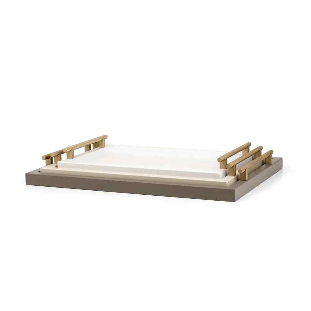 Metal Handle Leather Tray