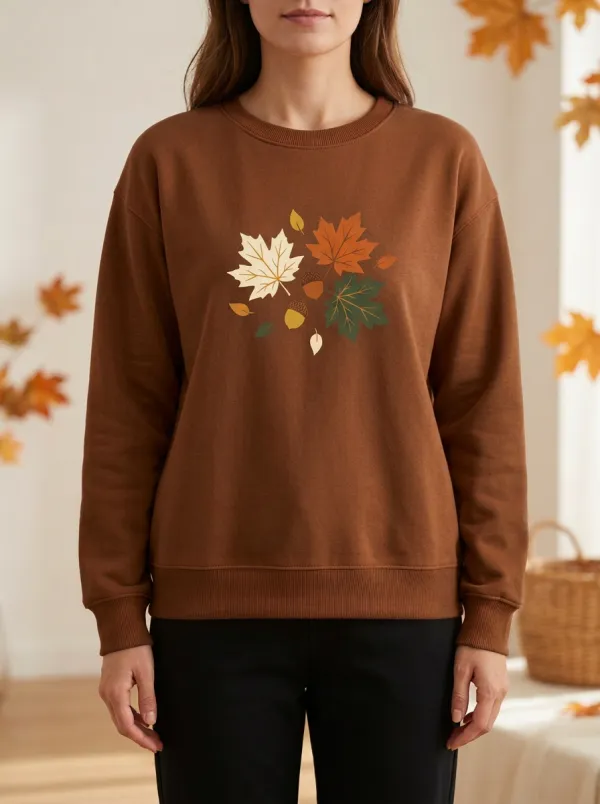 Relaxed Layer Maple-Leaf Printed Acorn Graphic Sweatshirt