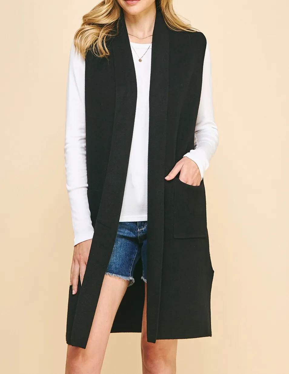 Sleeveless Open Knitted Cardigan