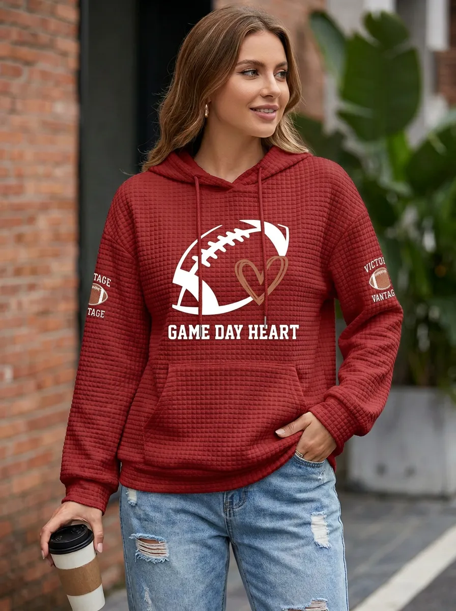 Women's Football Lover Game Day Heart Graphic Printed Hoodie