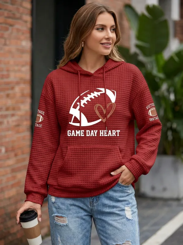 Women's Football Lover Game Day Heart Graphic Printed Hoodie