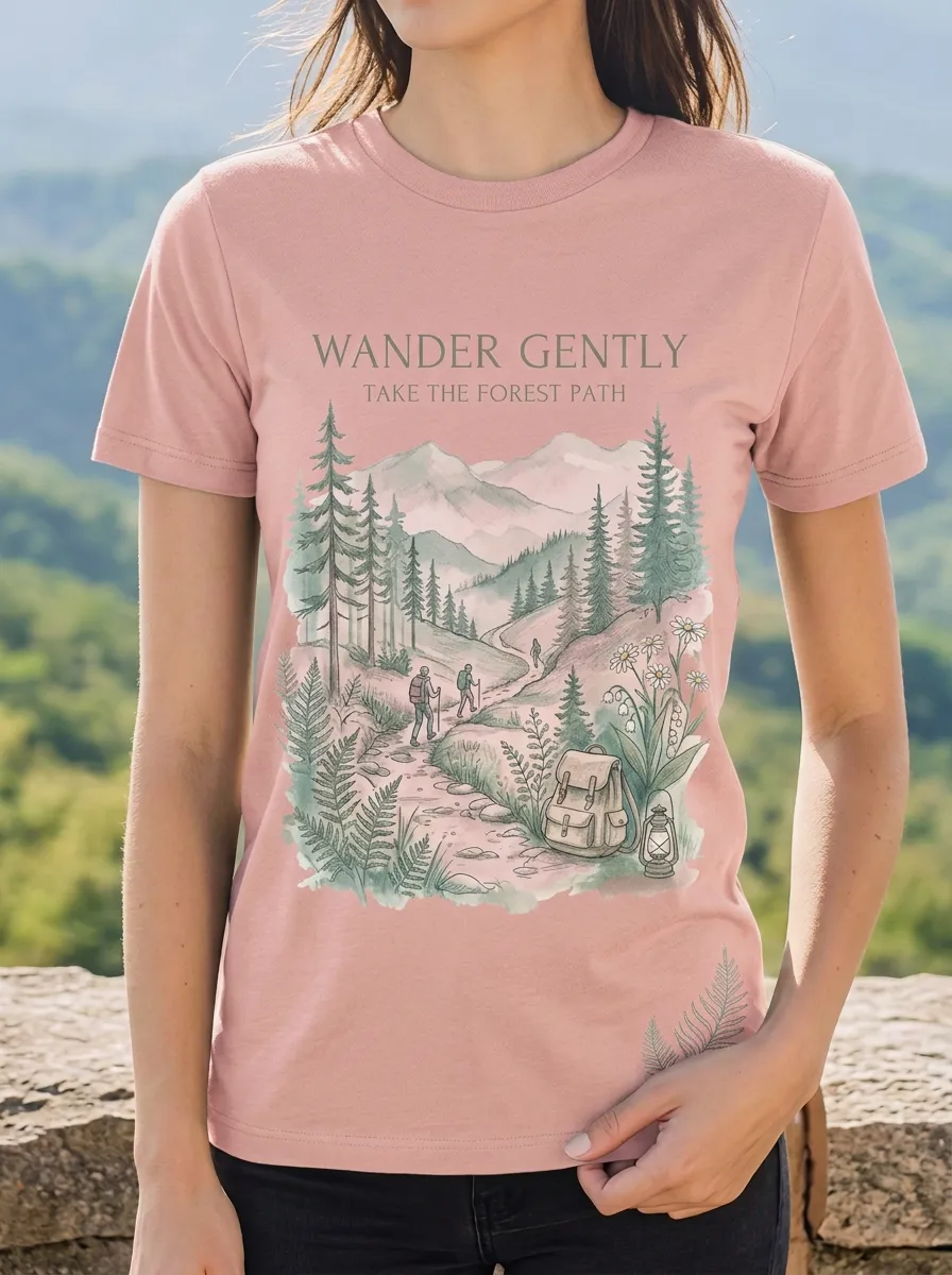 Women's Hiking Lover Forest Path Mountain Backpack Printed T-shirt