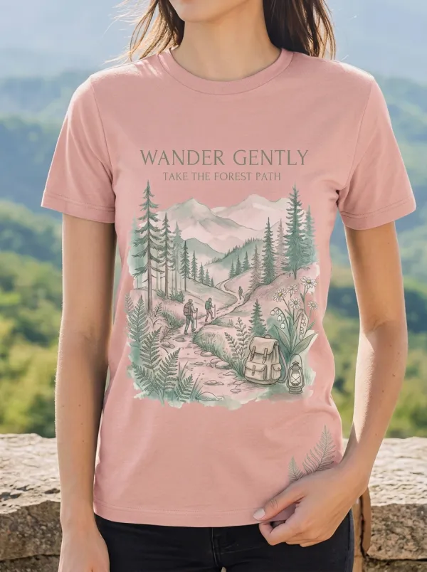 Women's Hiking Lover Forest Path Mountain Backpack Printed T-shirt