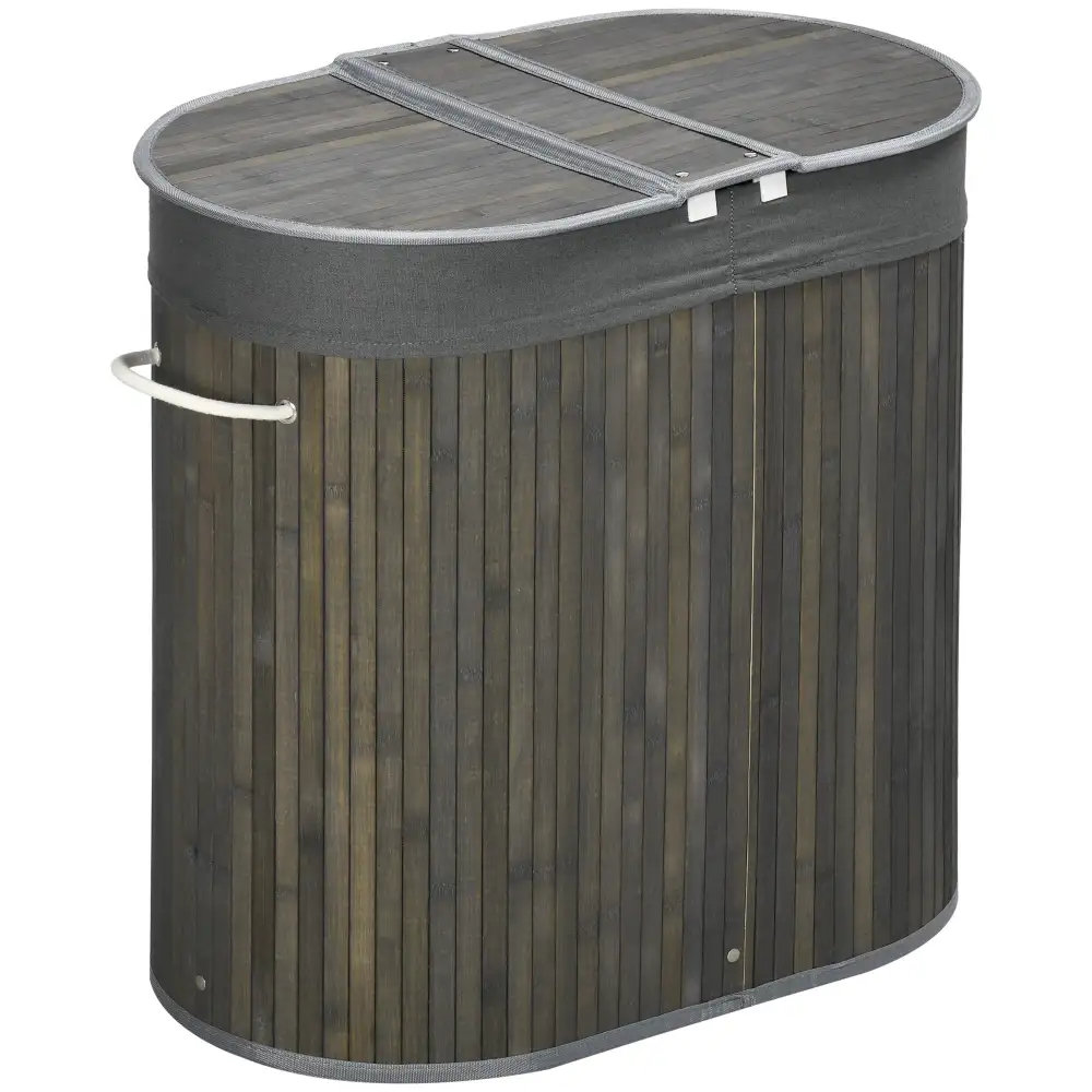 Everyday Lidded Divided Bamboo Laundry Storage Basket