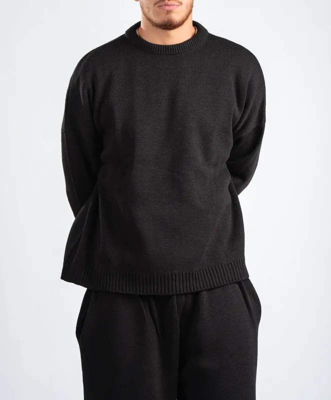 Black Relaxed Knit Lounge Pullover