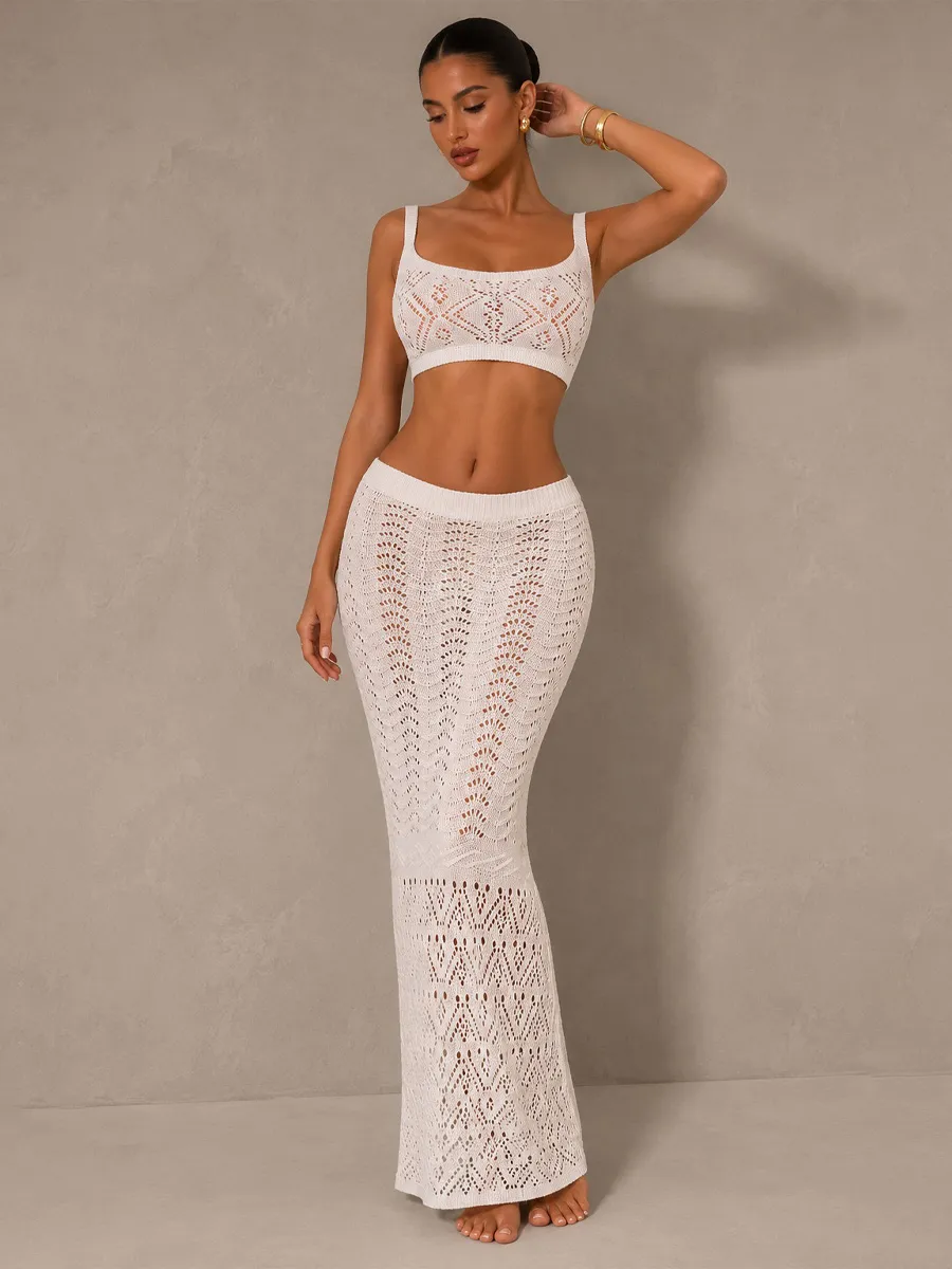 Serafina Knitted Openwork Maxi Skirt Set