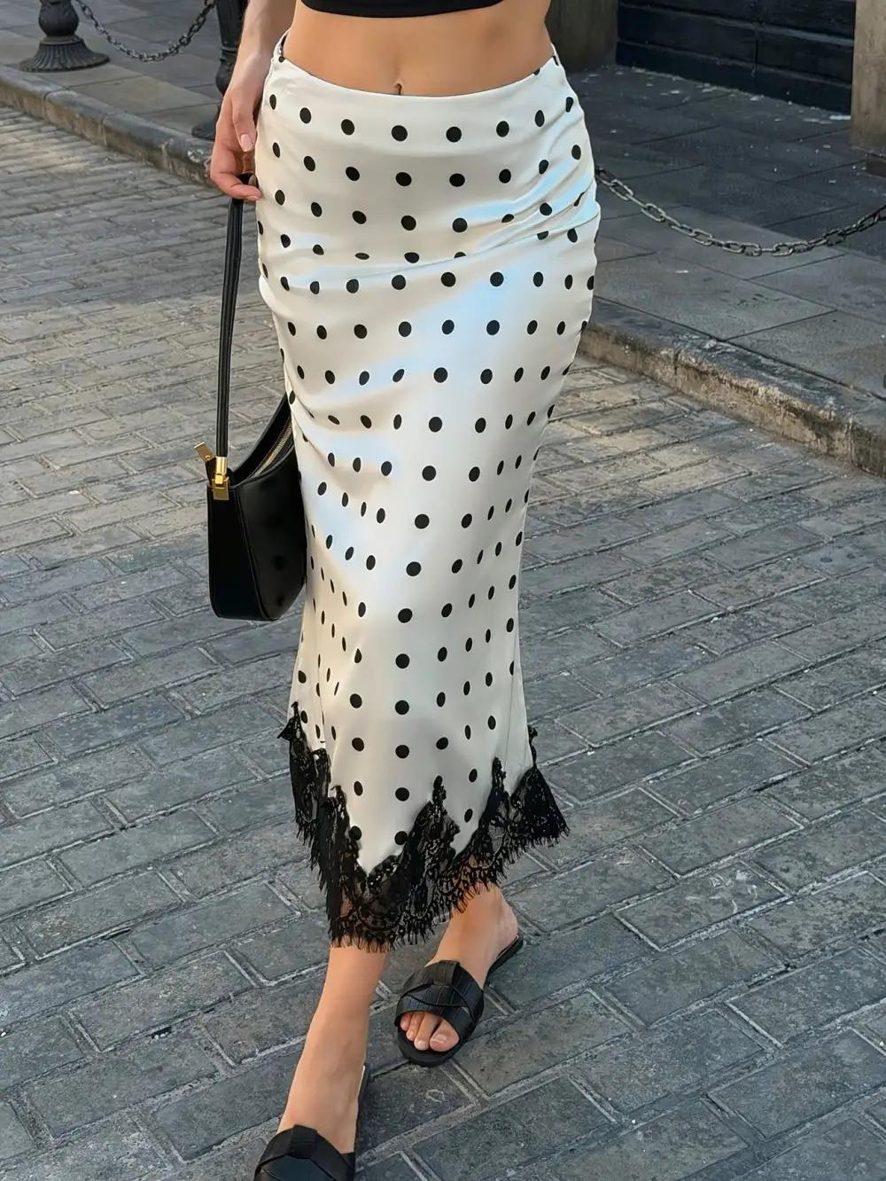 Easy Fit Lace Satin Polka Dot Skirt