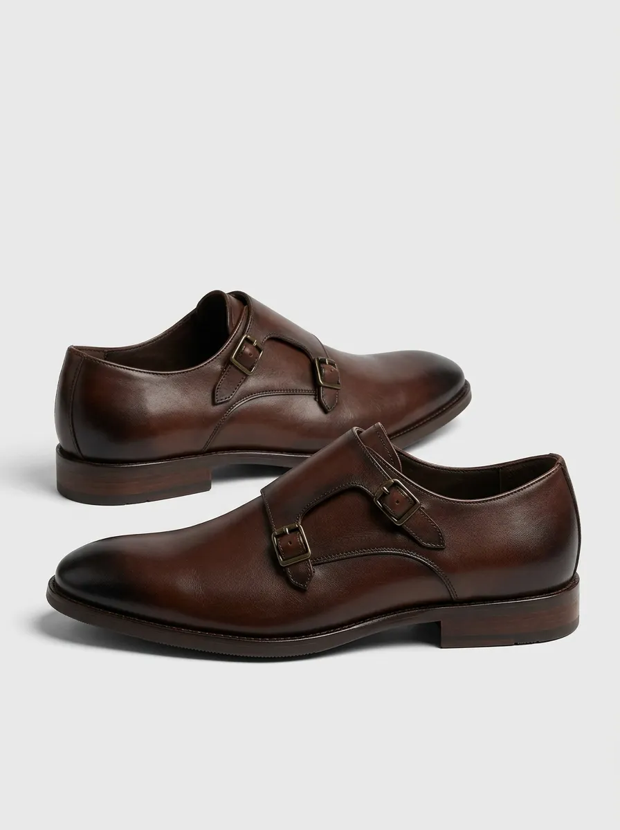 Men's Casual Classic Business Leather Double Monk Strap Shoes