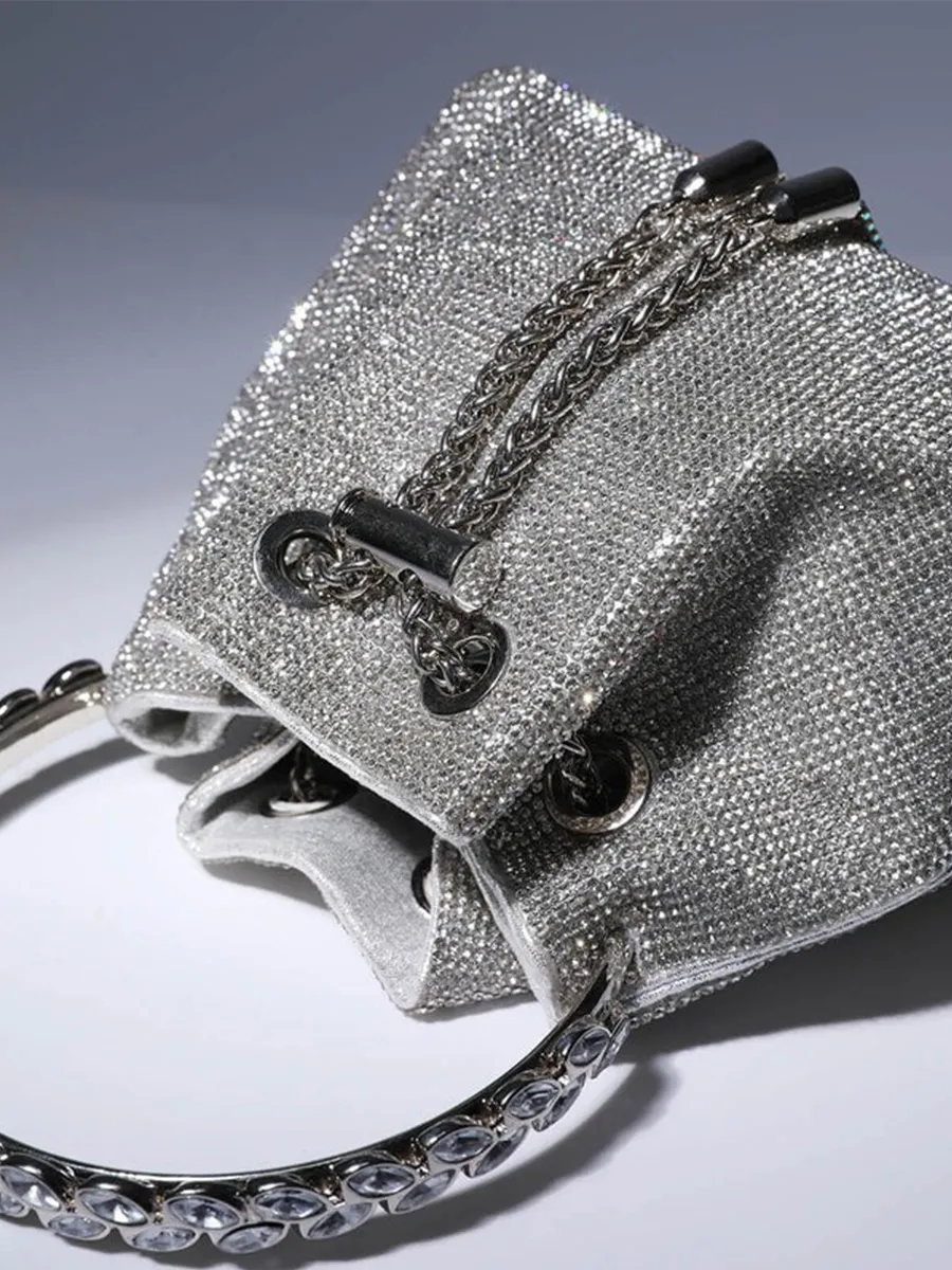 Mattea Crystal Embellished Bucket Bag In Silver