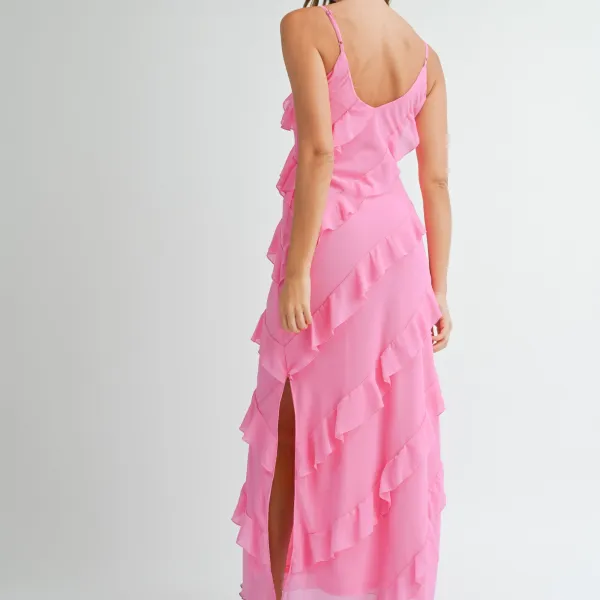 Tiered Ruffle Detail V-Neck Dress