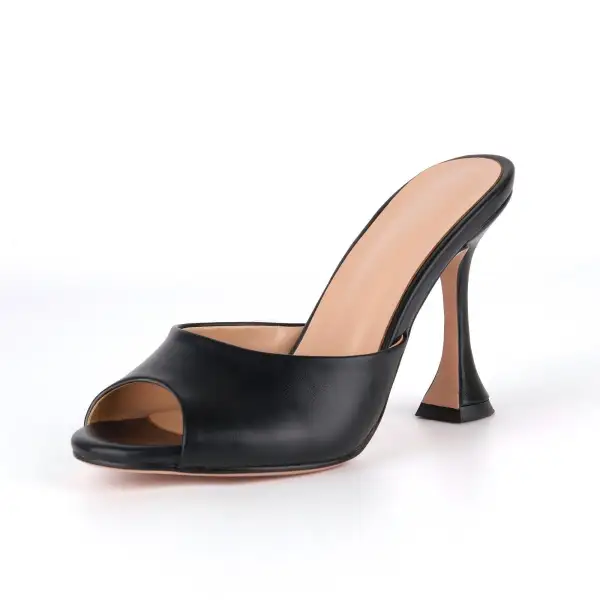 Round Toe Slip On Tapered Heel Mule Sandals