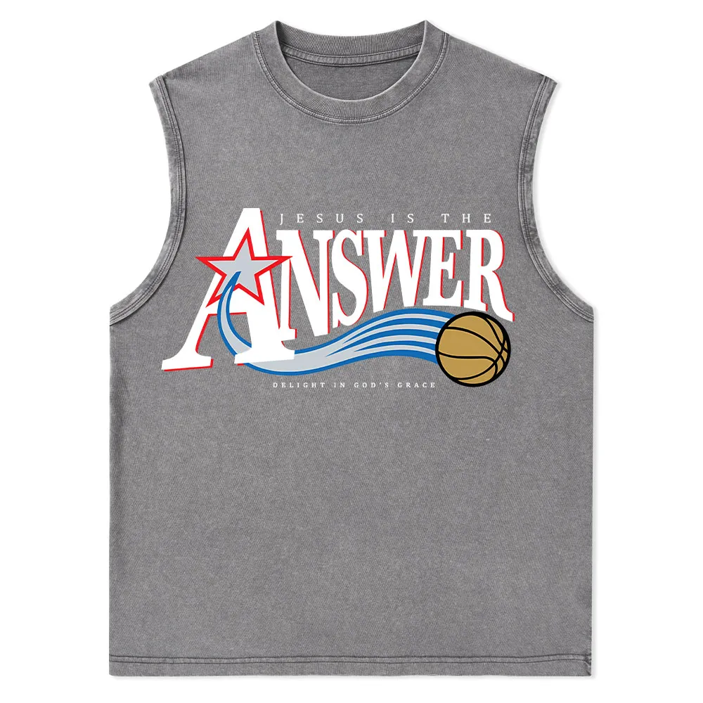 Jesus Is The Answer Christian Washed Tank Top