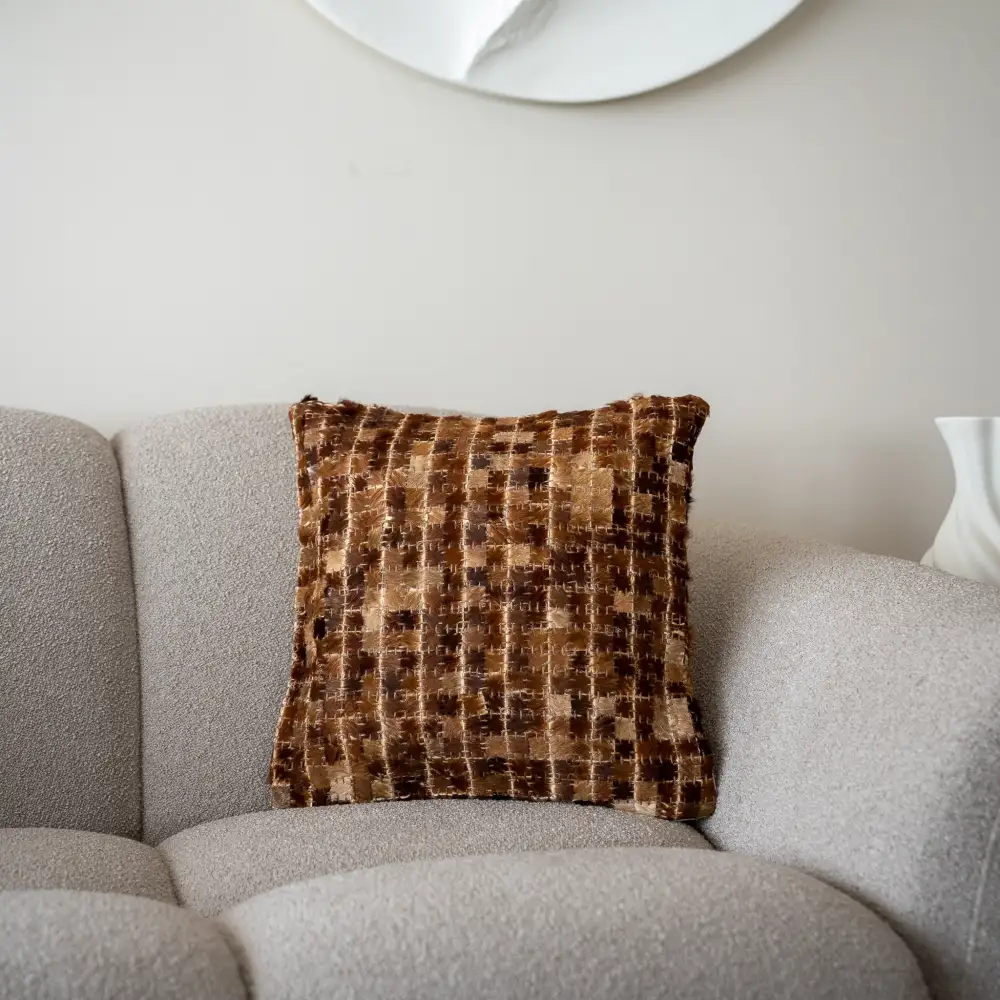 Grid Pattern Leather Cushion Cover