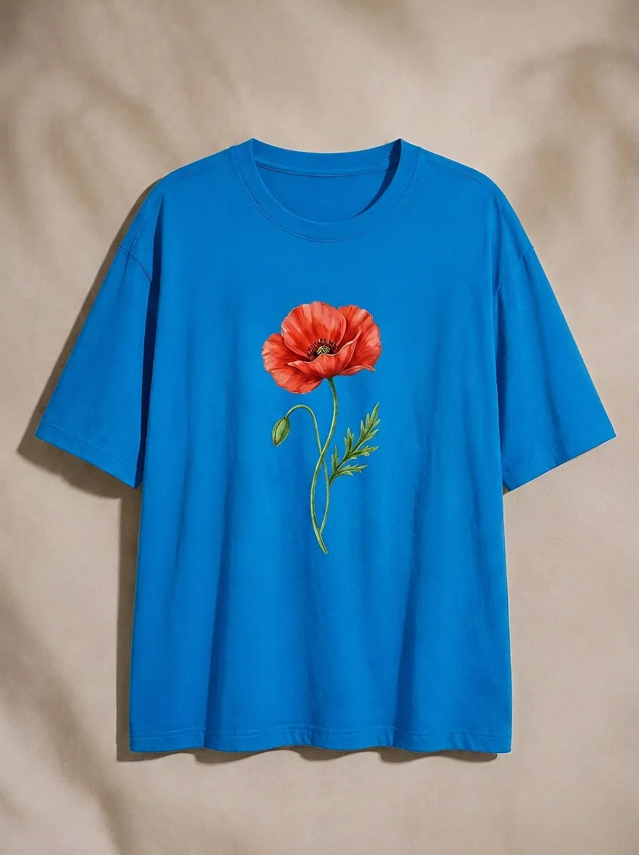 Unisex Botanical Flower Lover Red Poppy Printed T-shirt