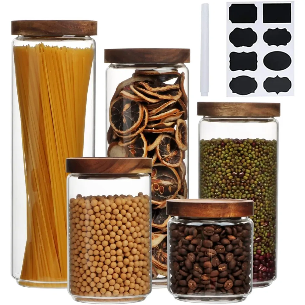 Durable Multi-Size Glass Canisters Set, Kitchen Essential for Storing Pasta, Beans and Spices