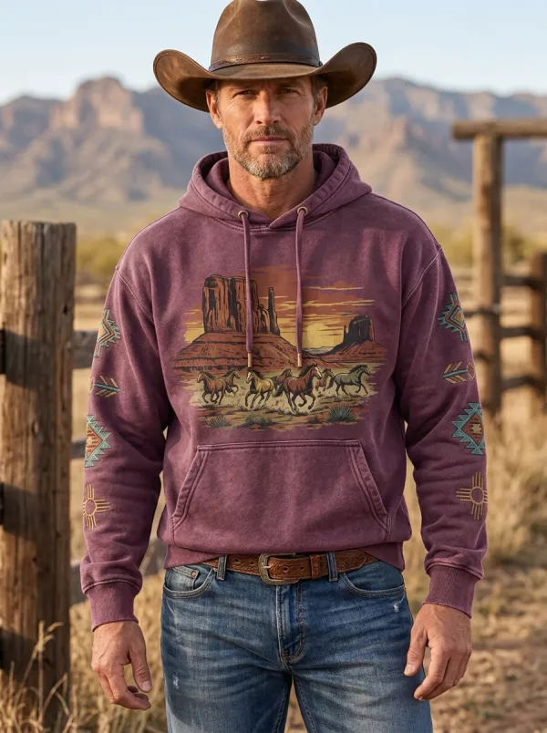 High Desert Wild Horse Horse Desert Heritage Look Men's Western Sweatshirt