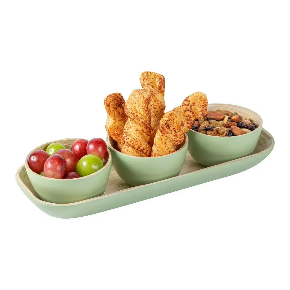 Spun Bamboo Trio Bowl Tray Set