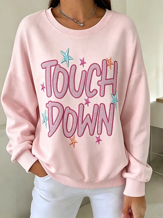 Women's Touchdown Football Season Machine Embroidery Casual Hoodie