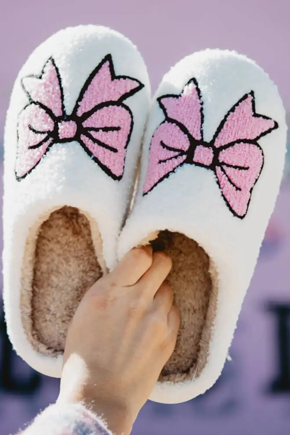 Fuzzy Bow Winter House Slippers