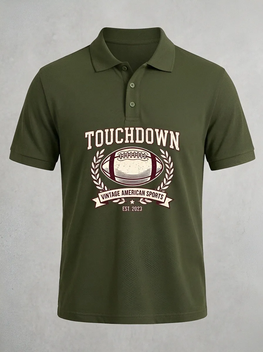 Men's American Football Touchdown Vintage Sports Printed Polo Shirt