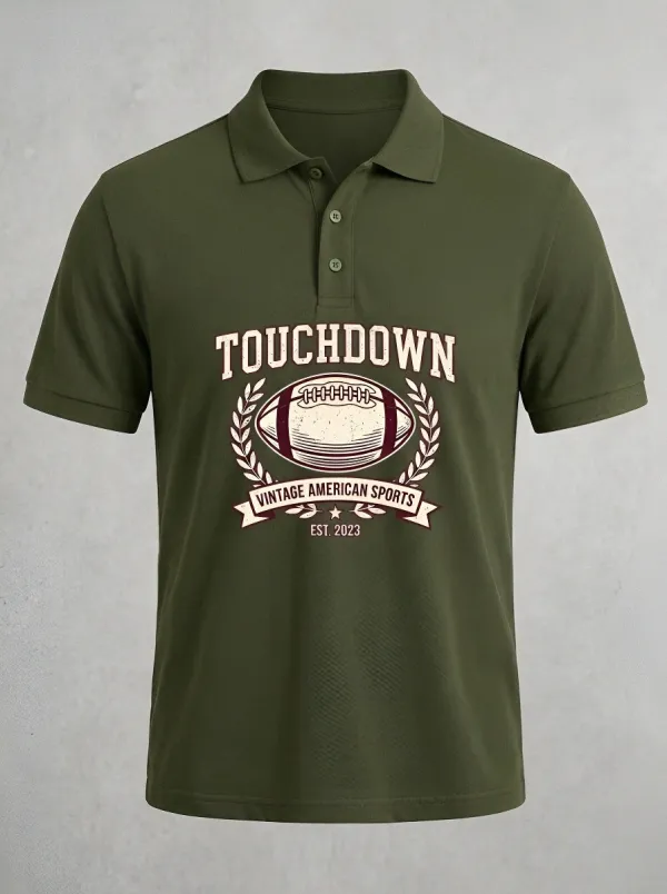 Men's American Football Touchdown Vintage Sports Printed Polo Shirt