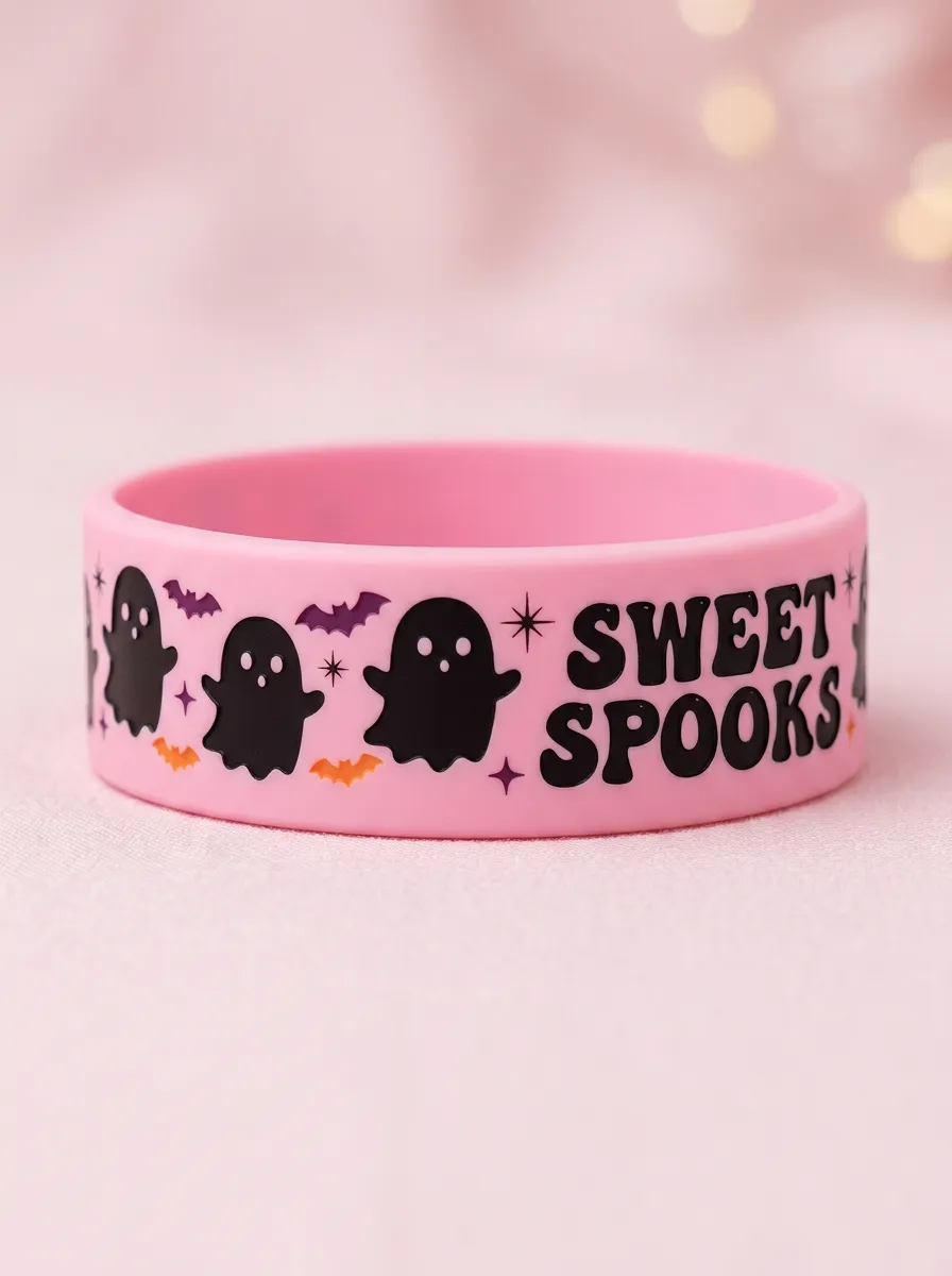 Cute-Spooky Ghost Bat Halloween Graphic Wristband