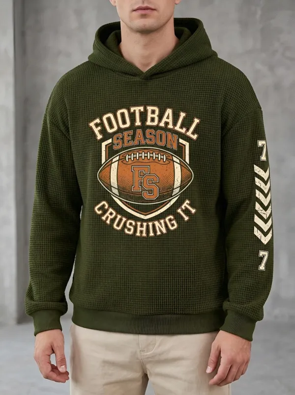 Men's Football Season Crushing It Graphic Printed Waffle Hoodie