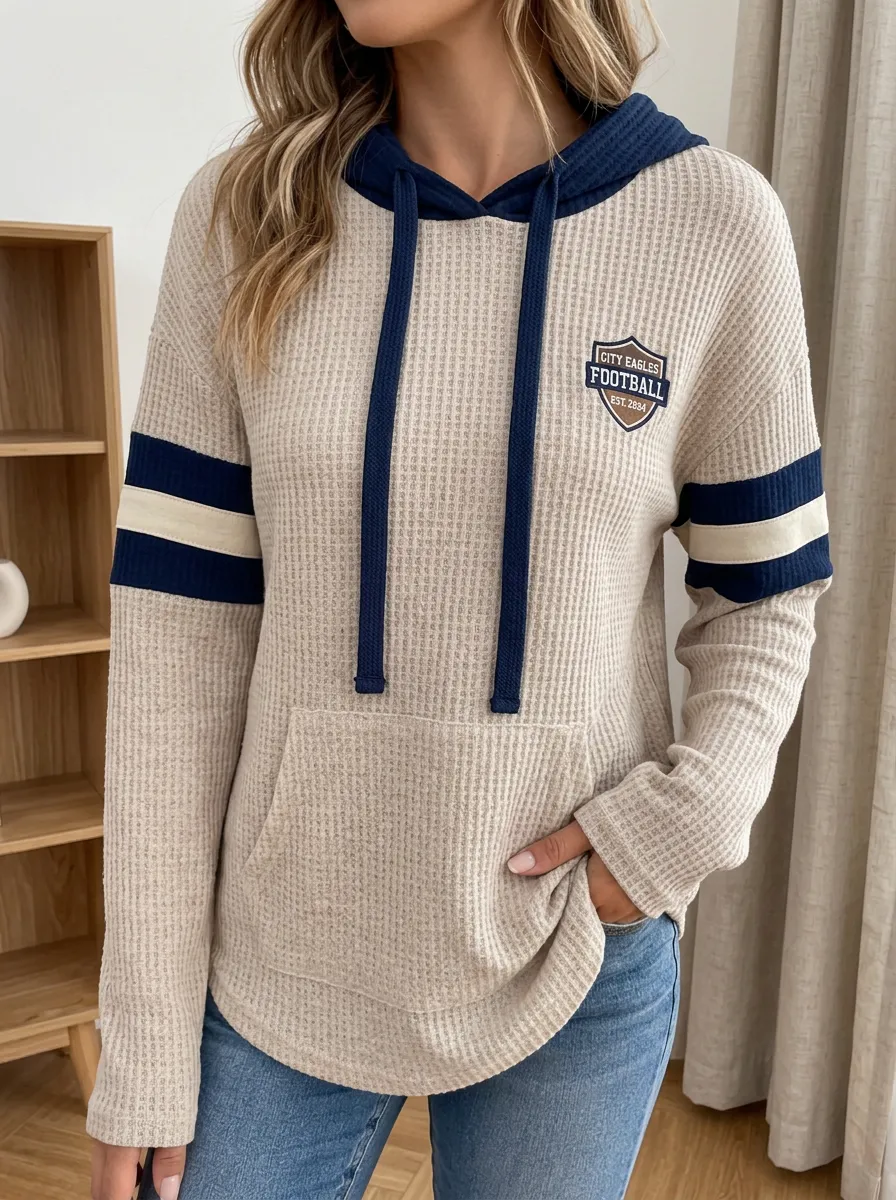 Women's Football Fan City Eagles Shield Printed Waffle Hoodie