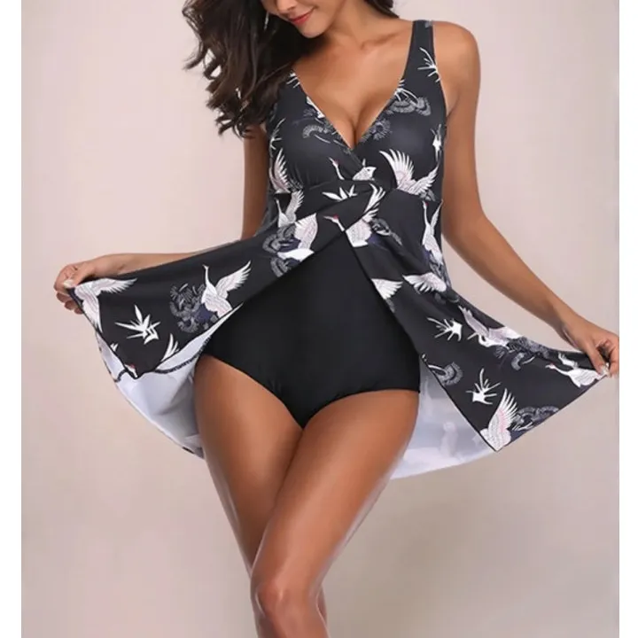 Women's Plunge-Neck Printed One-Piece Swimsuit