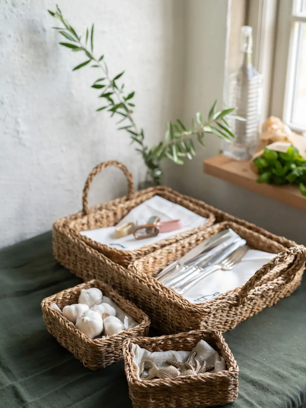 Natural Seagrass Rectangular Trays Table Decor